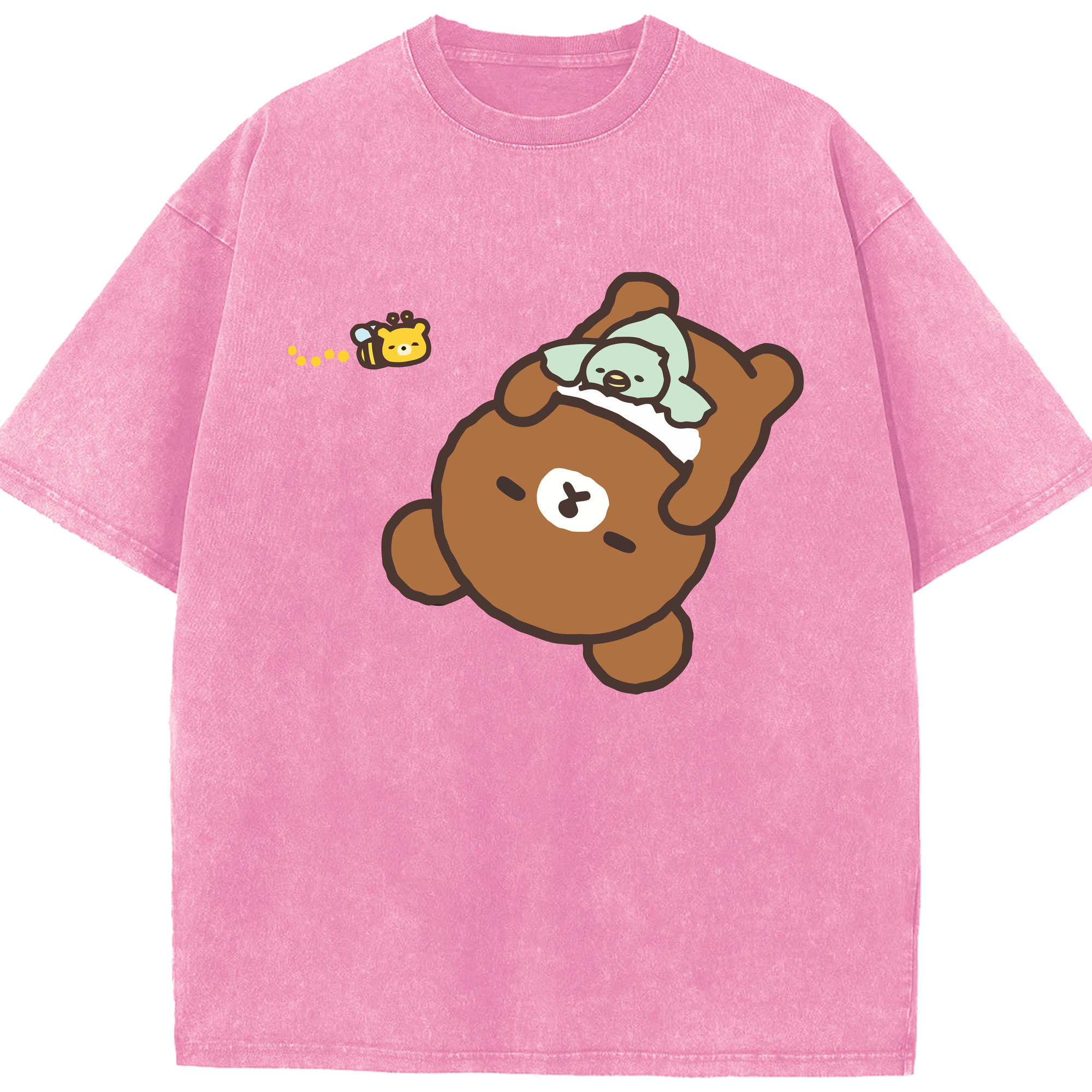 （画像用） リラックマ リラックマ キイロイトリ Rilakkuma Korilakkuma Kiiroitori 綿100% ヴィンテージ風 半袖Tシャツ（フロントプリント）
